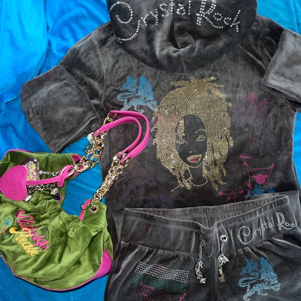 Crystal Rock tracksuit set & STATUESQUE PLEASE hobo handbag